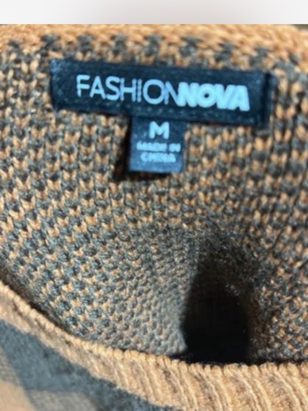 Fashion Nova Brown & Orange Buffalo Plaid Cropped Sweater - Picture 3 of 3